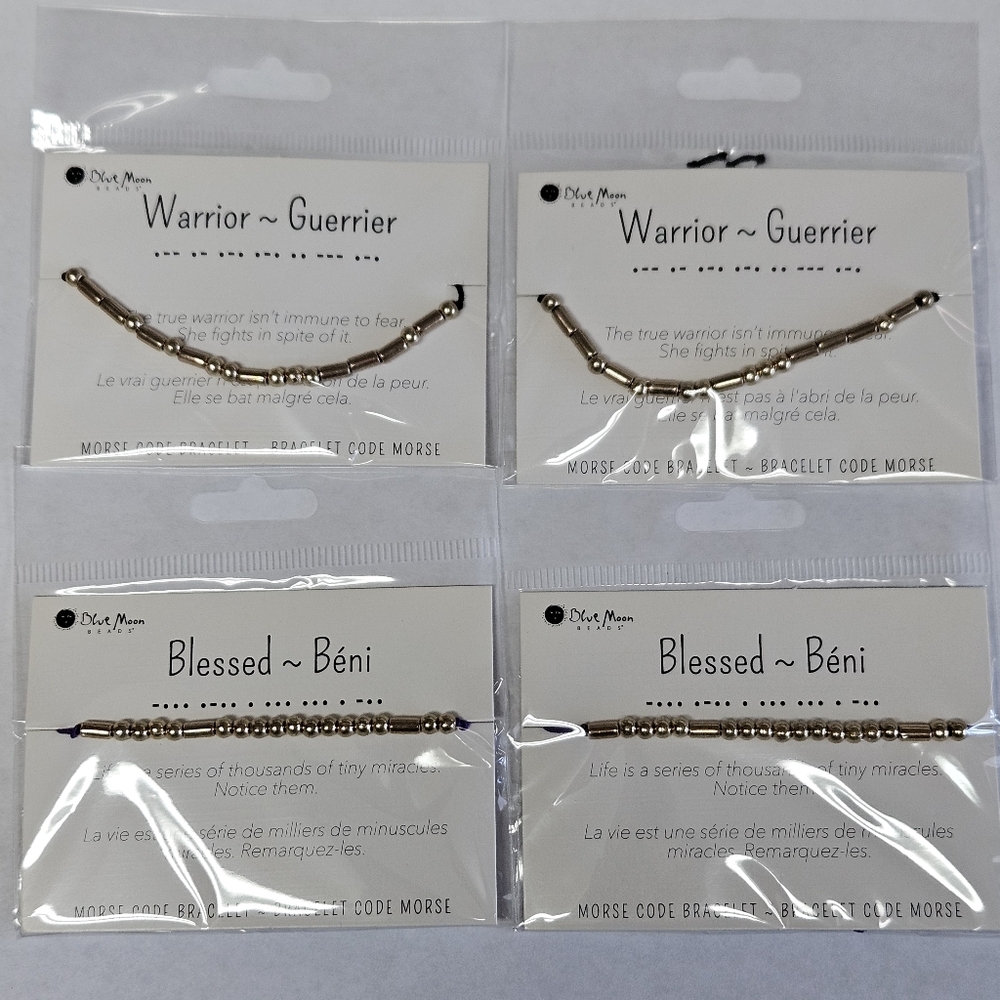 Lot of 4 Blue Moon Beads Morse Code Inspirational Bracelets WARRIOR & BLESSED